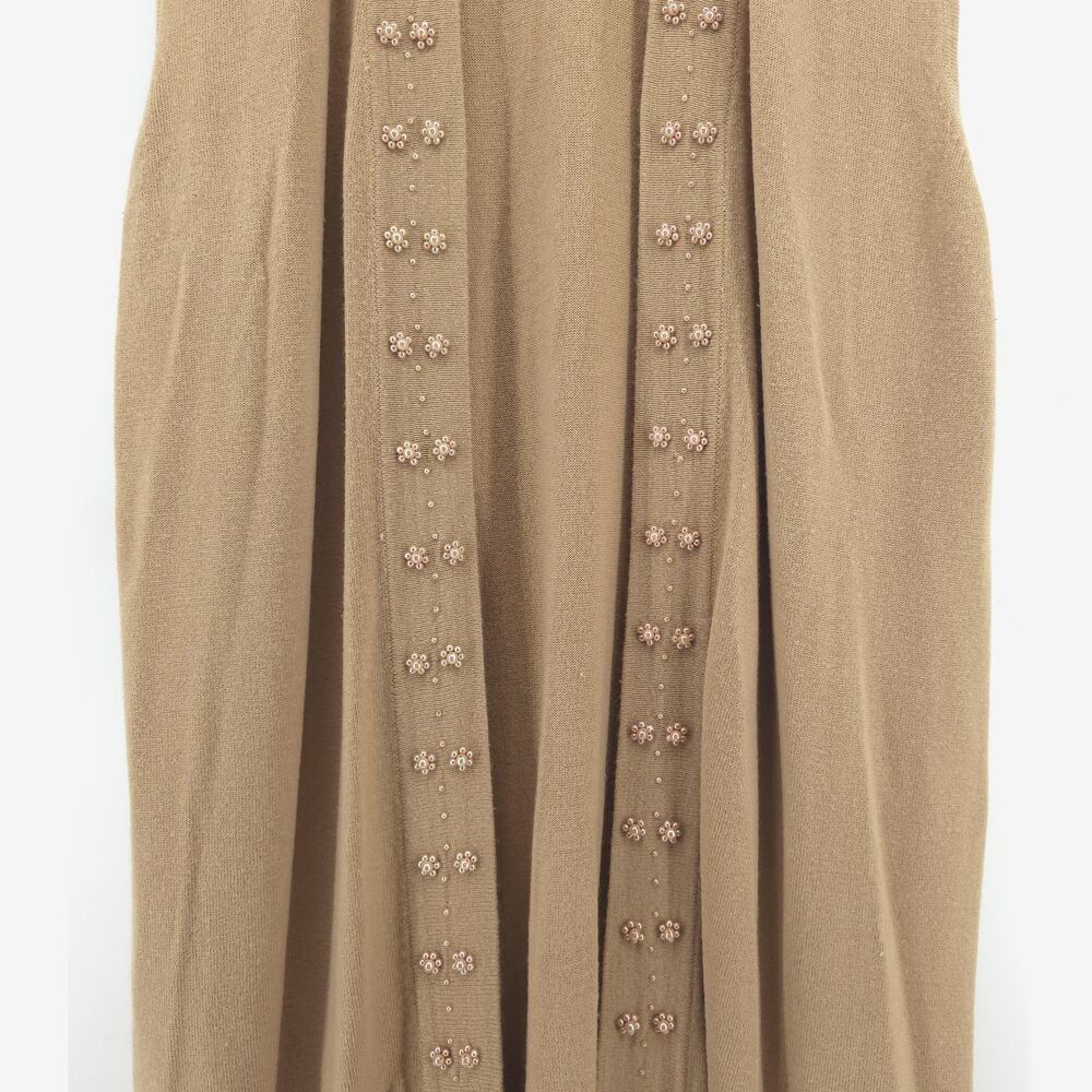 Vintage CXT 70s BohoTan Beaded Neckline OpenFront Duster Sleeveless Split Hem XL - Picture 3 of 11
